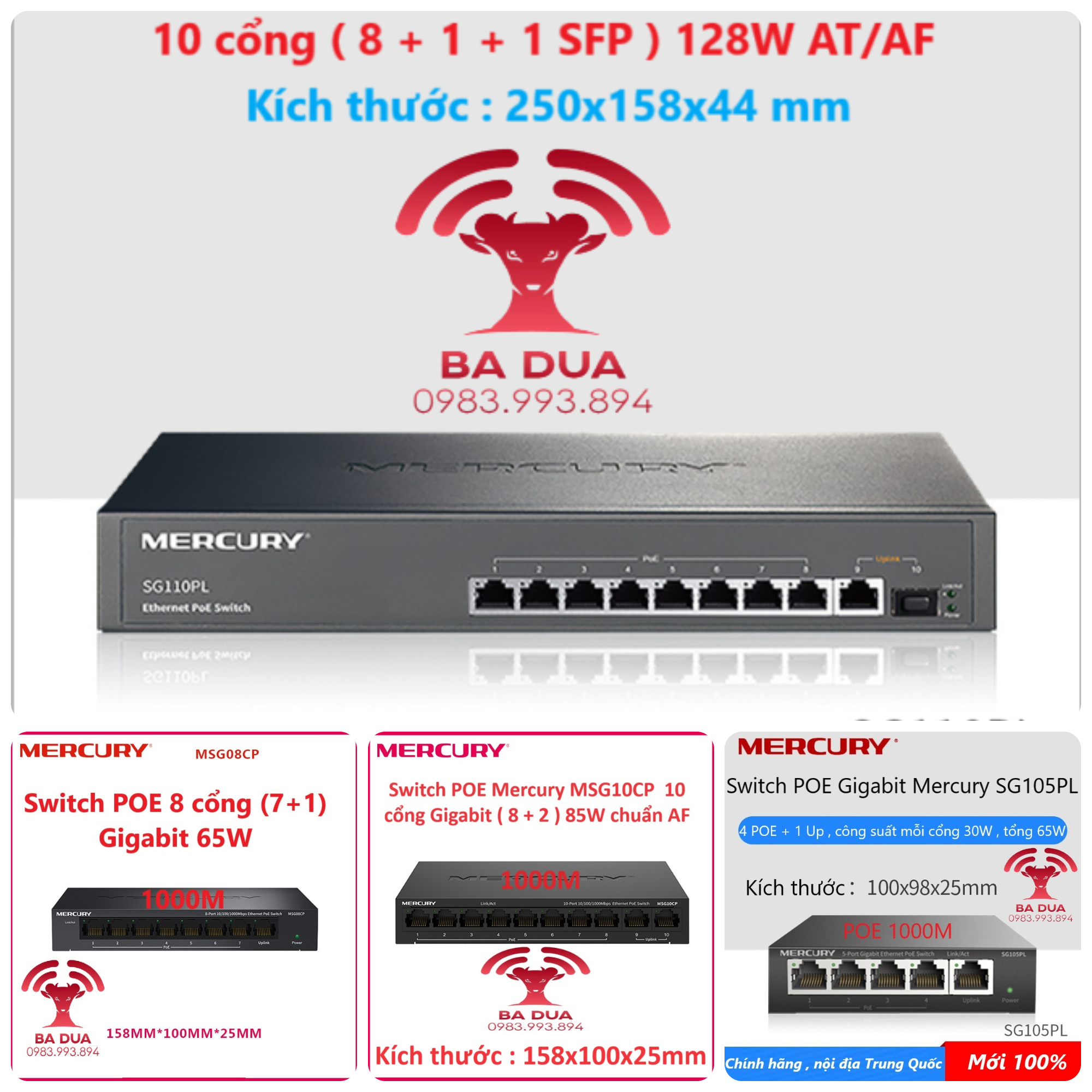 Bộ Chia Mạng Switch Poe Gigabit Mercury 4 , 5 , 6 , 7 , 8 cổng port MSG05CP MSG08CP SG105PL MS06CP MS10CP SG110PL