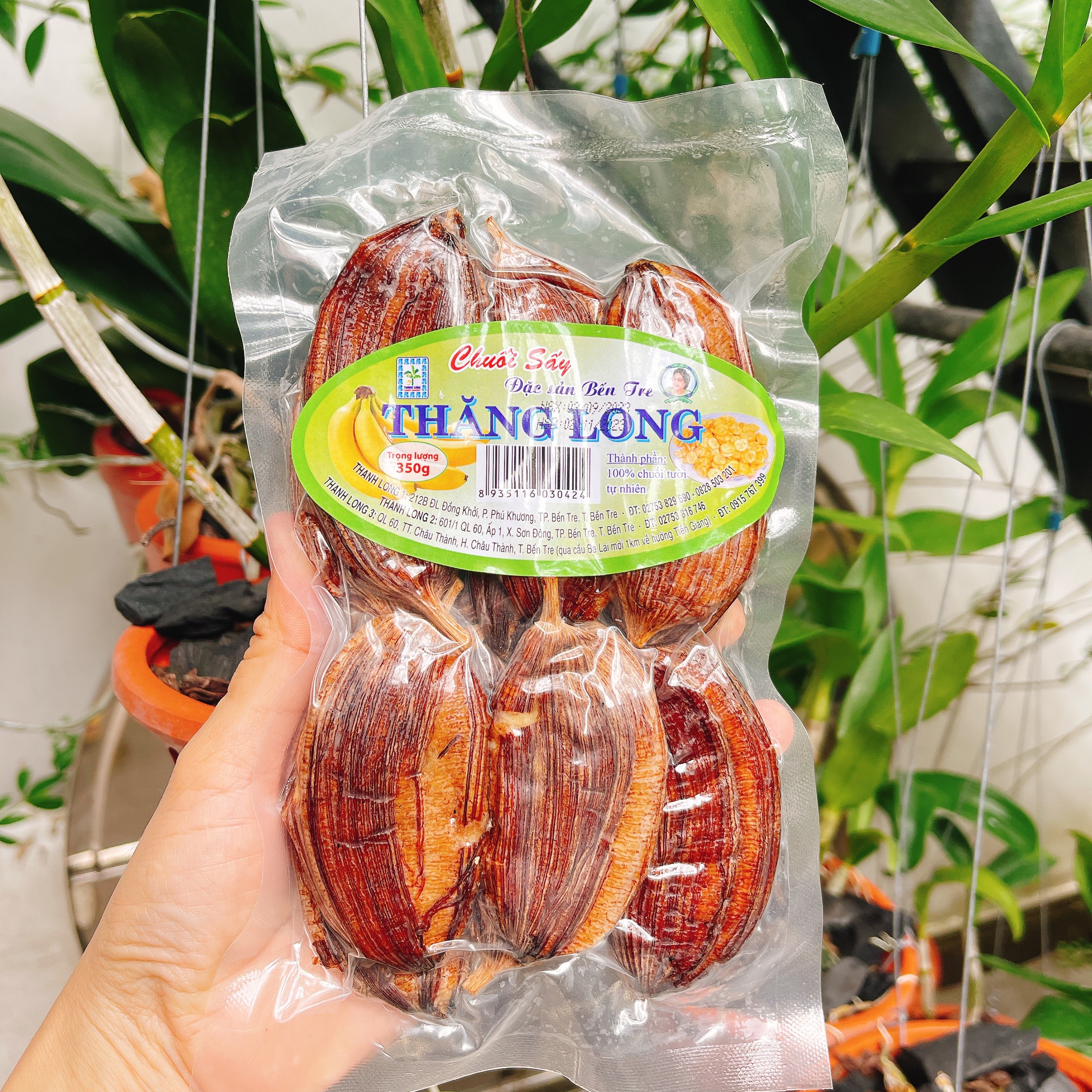 Chuối hồng sấy nguyên vỏ Thăng Long/Bánh kẹo ăn vặt - Túi 350g