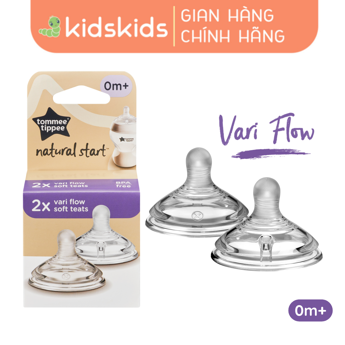 Núm ty silicon siêu mềm tự nhiên cho bé Tommee Tippee Closer to Nature Vari Flow từ sơ sinh (vỉ đôi)