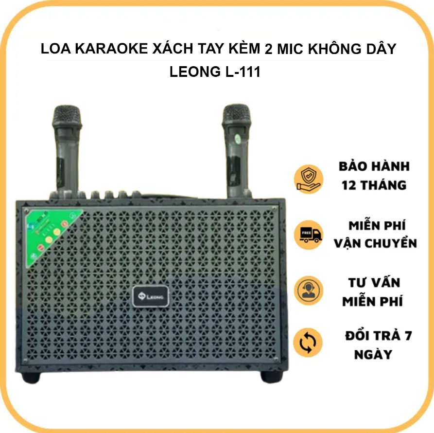 [ MIỄN SHIP ] Loa Karaoke Xách Tay Mini Leong L-111 Tặng Kèm 2 Mic Không Dây, Chỉnh Được Bass Treble Cho Mic Công Suất Lớn Âm Thanh To Rõ Phù Hợp Cho Gia Đình - Loa Kéo Karaoke Giá Rẻ Kết Nối Bluetooth Không Dây Bảo Hành 12 Tháng