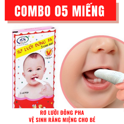 Rơ lưỡi cho bé (Hộp 5 miếng), gạc rơ lưỡi cho cho bé sơ sinh Đông Fa hàng Việt Nam RLD05