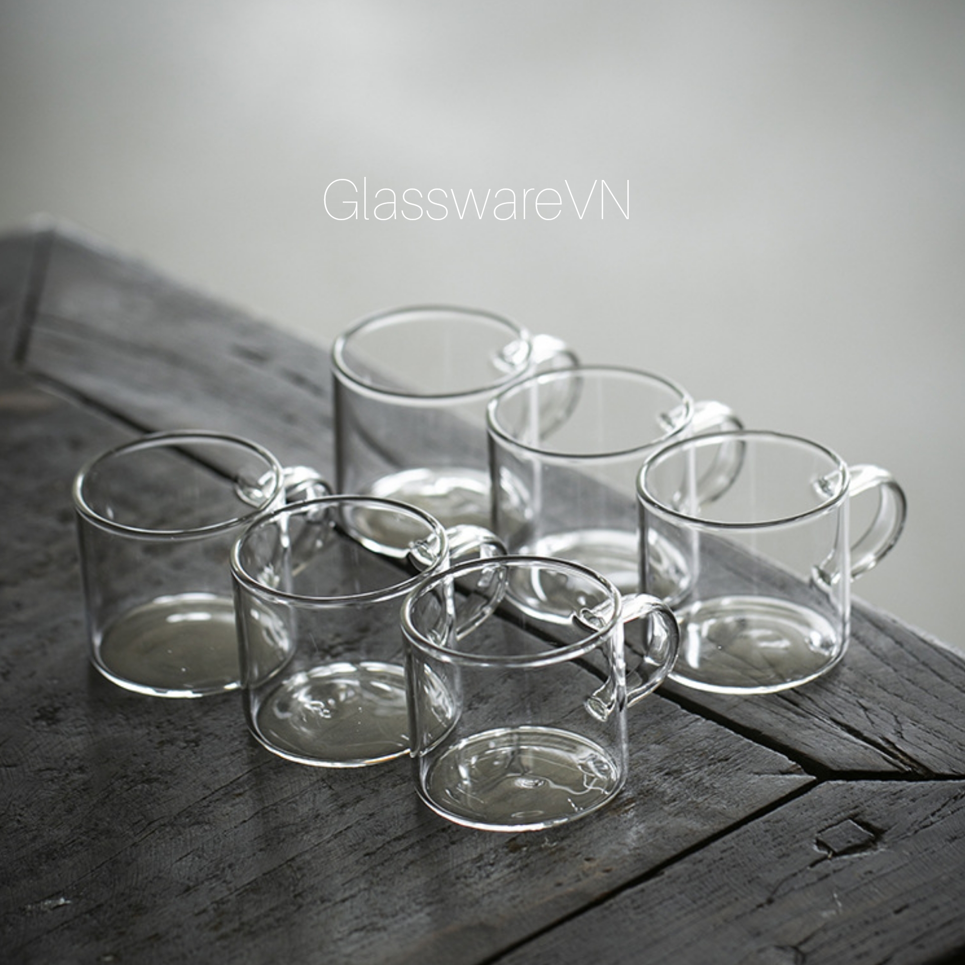 Set 6 cốc chén trụ nhỏ có quai thủy tinh borosilicate chịu nhiệt 100ml - 120ml