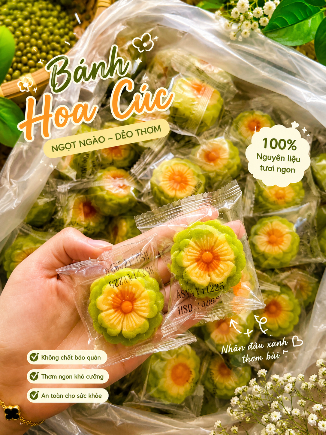Bánh Đậu Xanh sầu riêng 250g đã giảm ngọt thơm ngon - Bánh kẹo đồ ăn vặt tuổi thơ