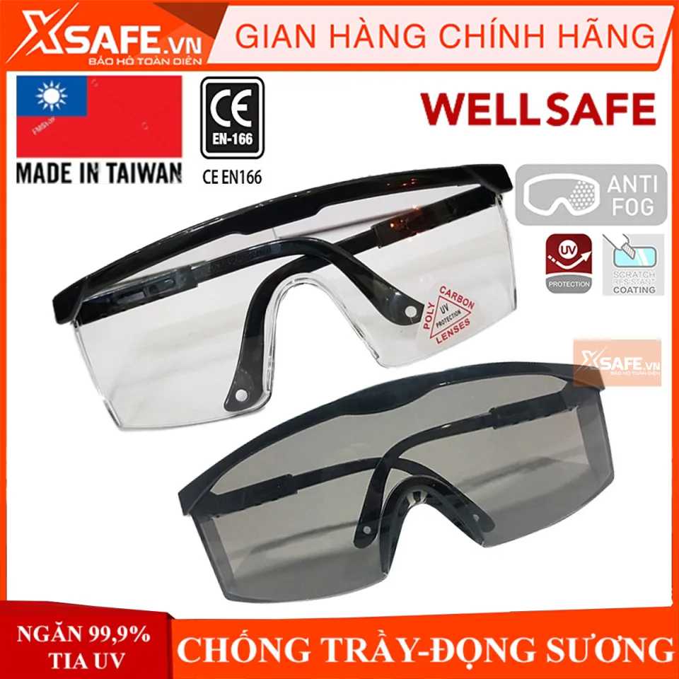 Kính bảo hộ Wellsafe SS416 kính phòng tia UV, chống bụi, trầy xước, đọng sương. Mắt kính trong suốt, bảo vệ mắt lao động, đi xe máy (2 màu trắng/đen)