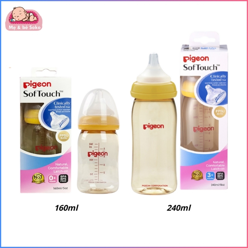 Bình sữa Pigeon Softouch PPSU 160ml / 240ml cổ rộng chính hãng cho bé - Mẹ bé Soko