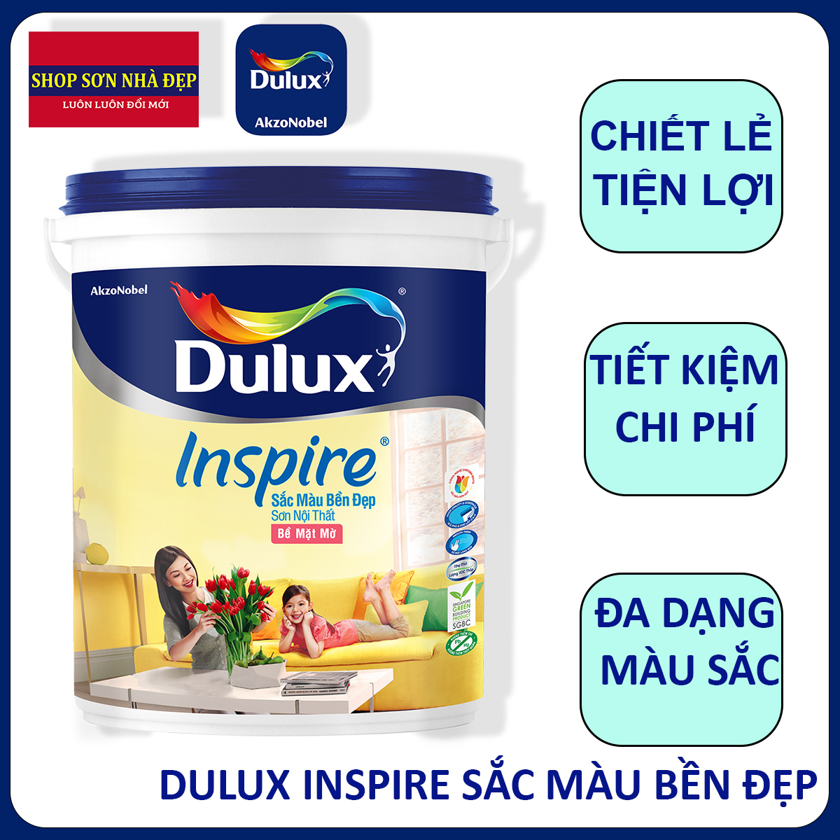    Sơn nước chiết lẻ   Sơn nước trong nhà - Dulux - nhiều màu sắc hũ 1.2KG 