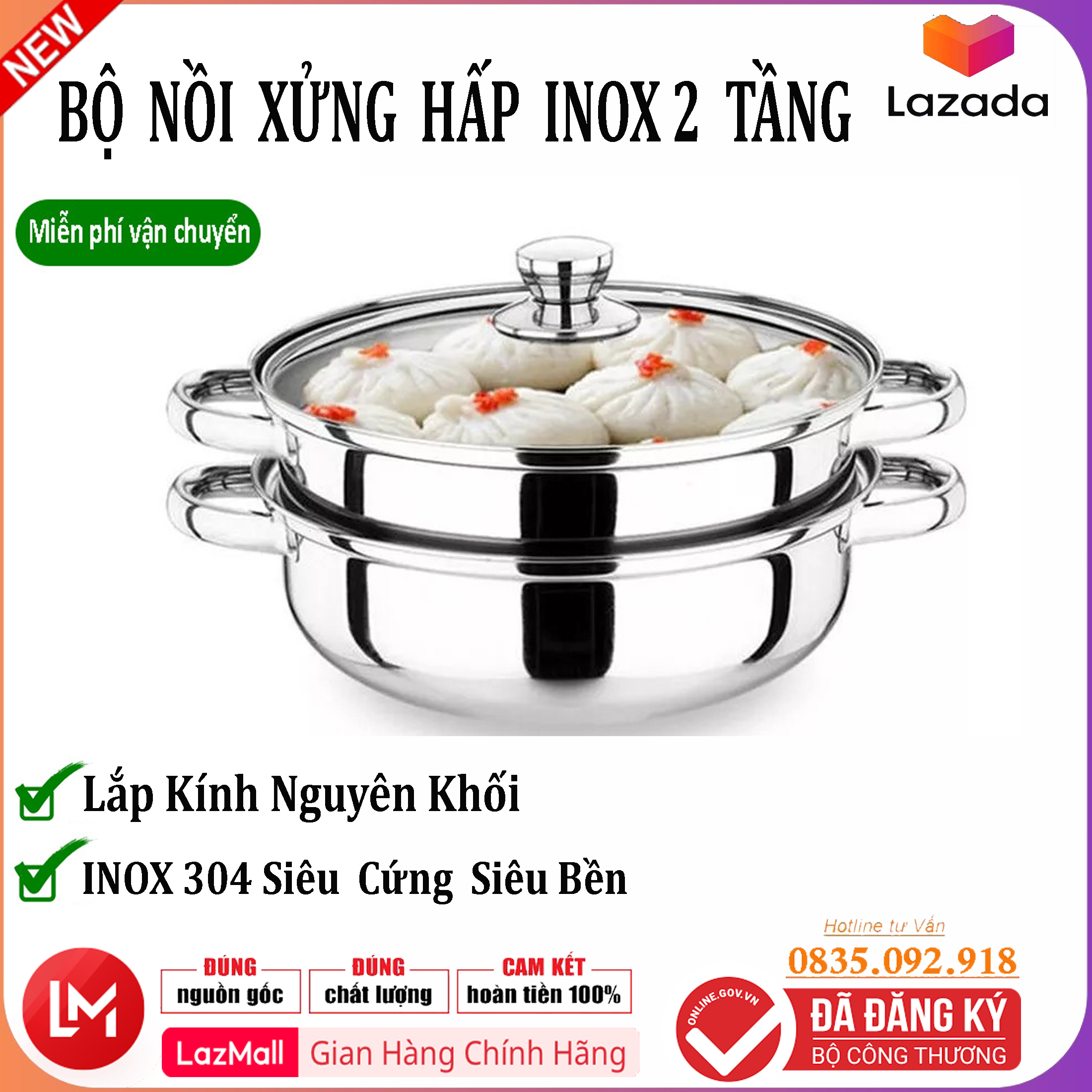 Nồi Inox 2 Tầng Nồi Hấp INOX 2 Tầng Đa Năng THAILAND Nồi hấp inox hai lớp nồi hấp súp có nắp kính trong suốt dùng cho bếp nấu bếp từ dùng gas đa năng.