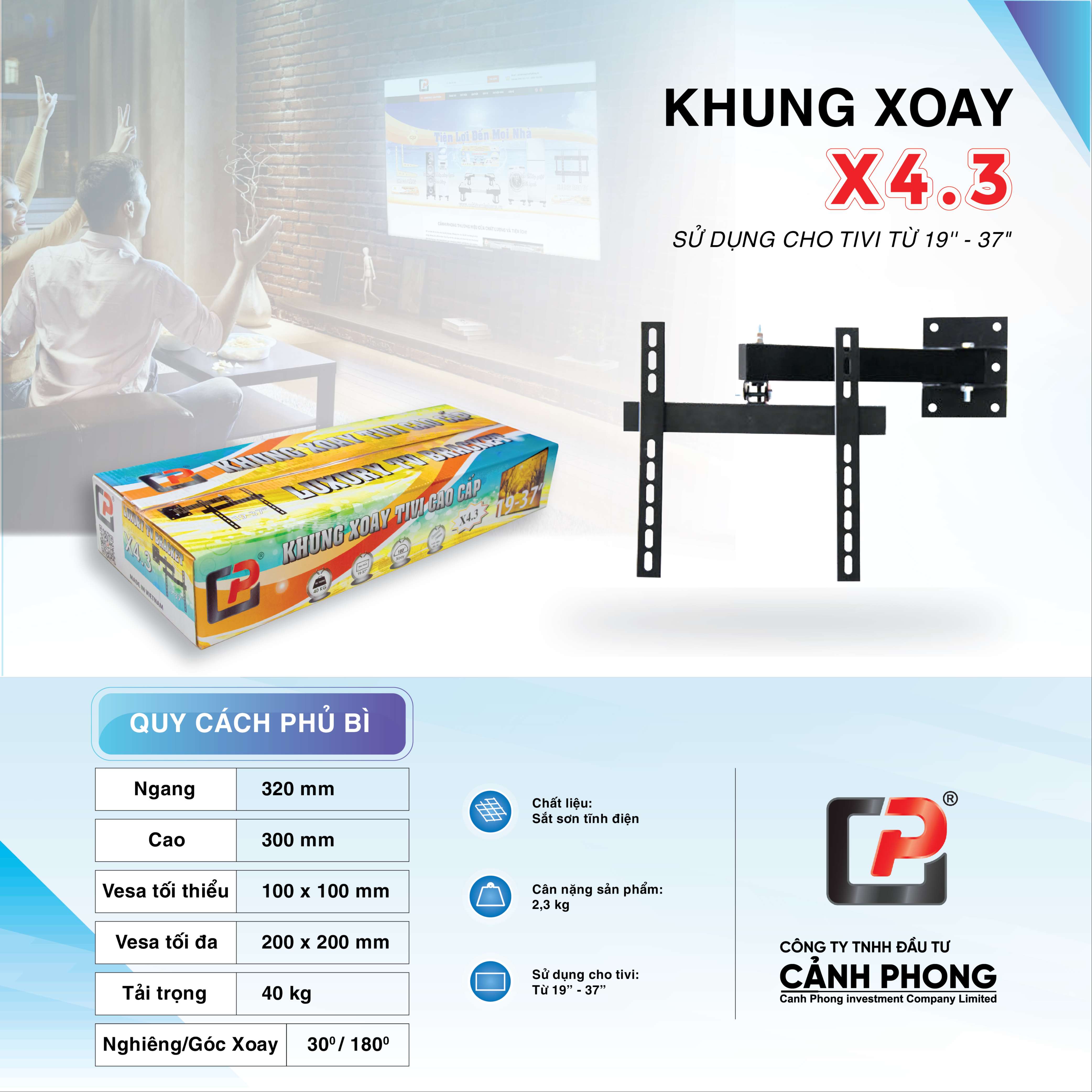 Khung treo tivi xoay cảnh phong từ 19 - 37 inch x4.3