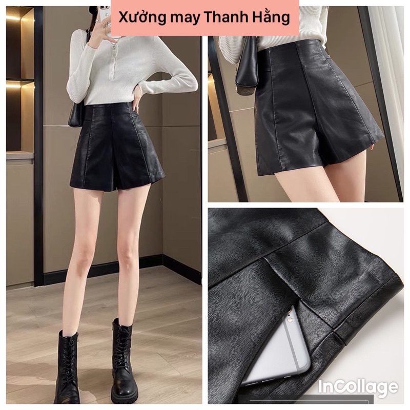 Quần short da cạp cao dáng ôm