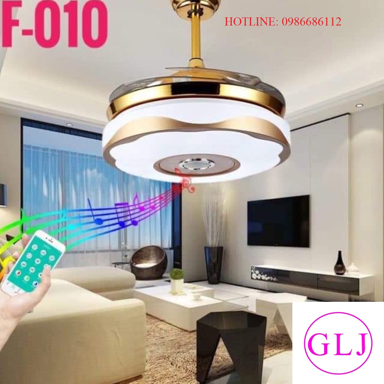 Quạt trần giấu cánh + có đèn trang trí + Có loa loa bluetooth  trên quạt + Tặng điều khiển từ xa + Bảo hành 2 năm