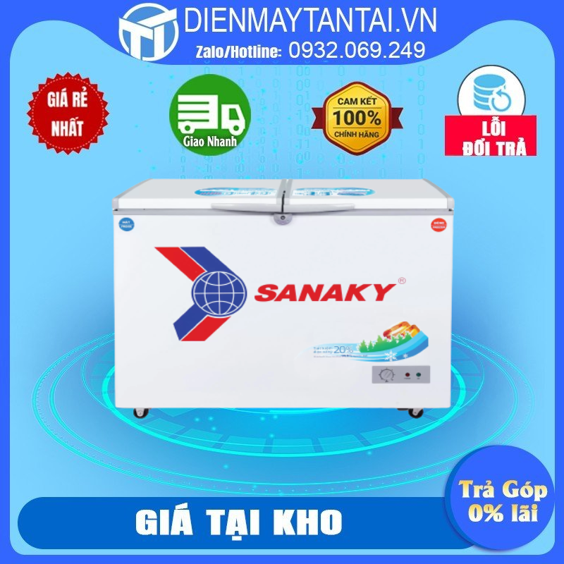 Tủ đông sanaky vh-2899w1 220 lít - 1 ngăn đông 1 ngăn mát, dàn lạnh đồng