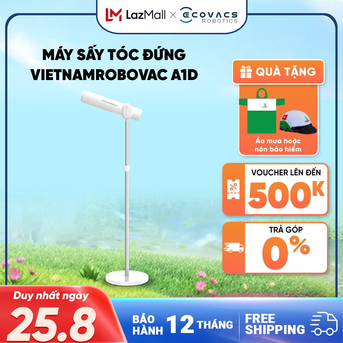 Máy sấy tóc đứng vietnamrobovac a1d - chính hãng bh 12 tháng