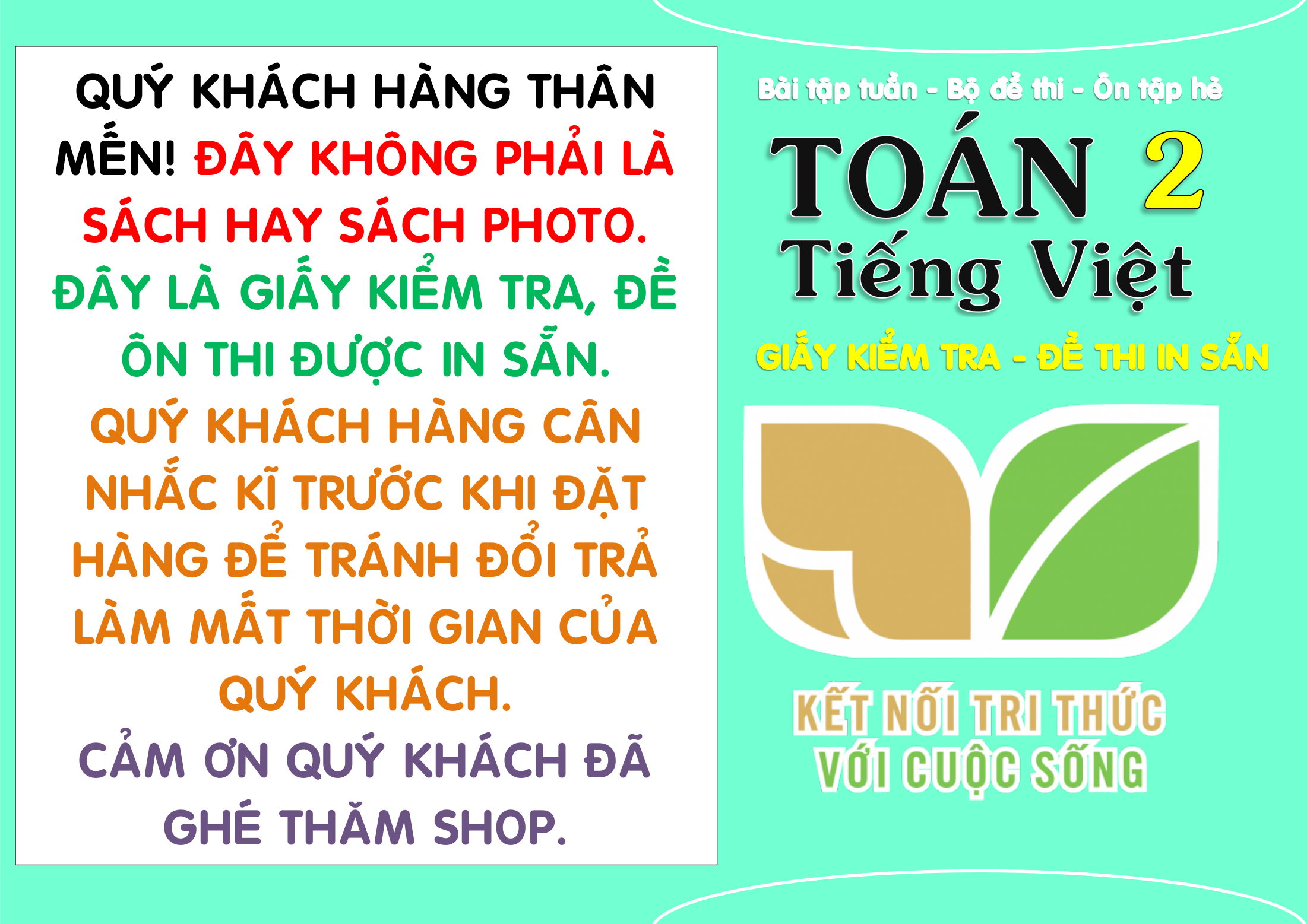Giấy kiểm tra in sẵn, xấp đề ôn thi in sẵn giữa - cuối học kì 1 -học kì 2 toán tiếng việt lớp 2 Kết nối tri thức với cuộc sống