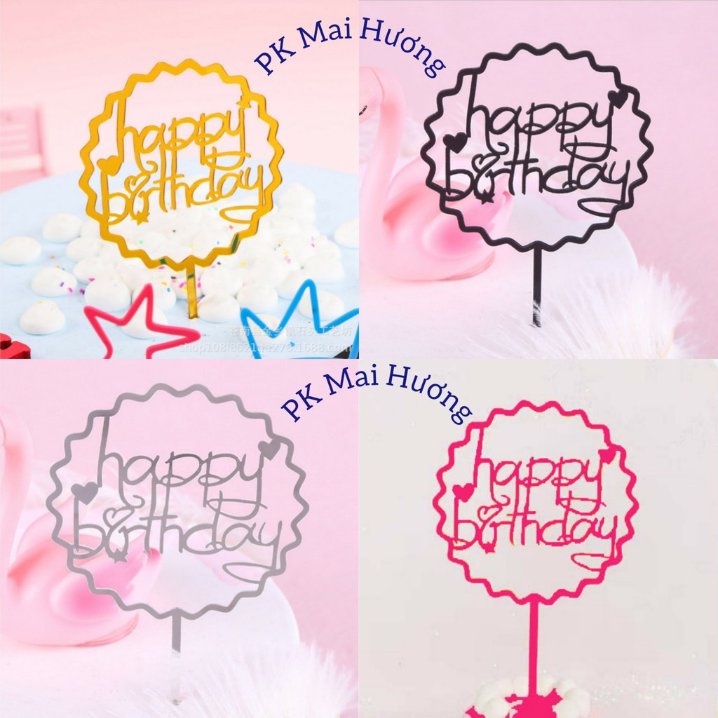 Trang Trí Bánh Sinh Nhật Bánh Kem - Combo 10 Topper Cake Thẻ Meka Tròn Sóng Vàng, Bạc, Đen, Hồng