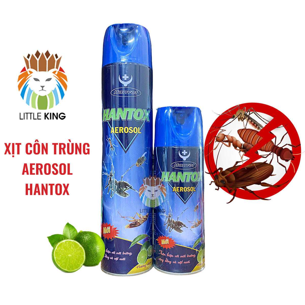Bình xịt côn trùng Hantox Aerosol hương chanh diệt ruồi muỗi gián kiến Little King pet shop