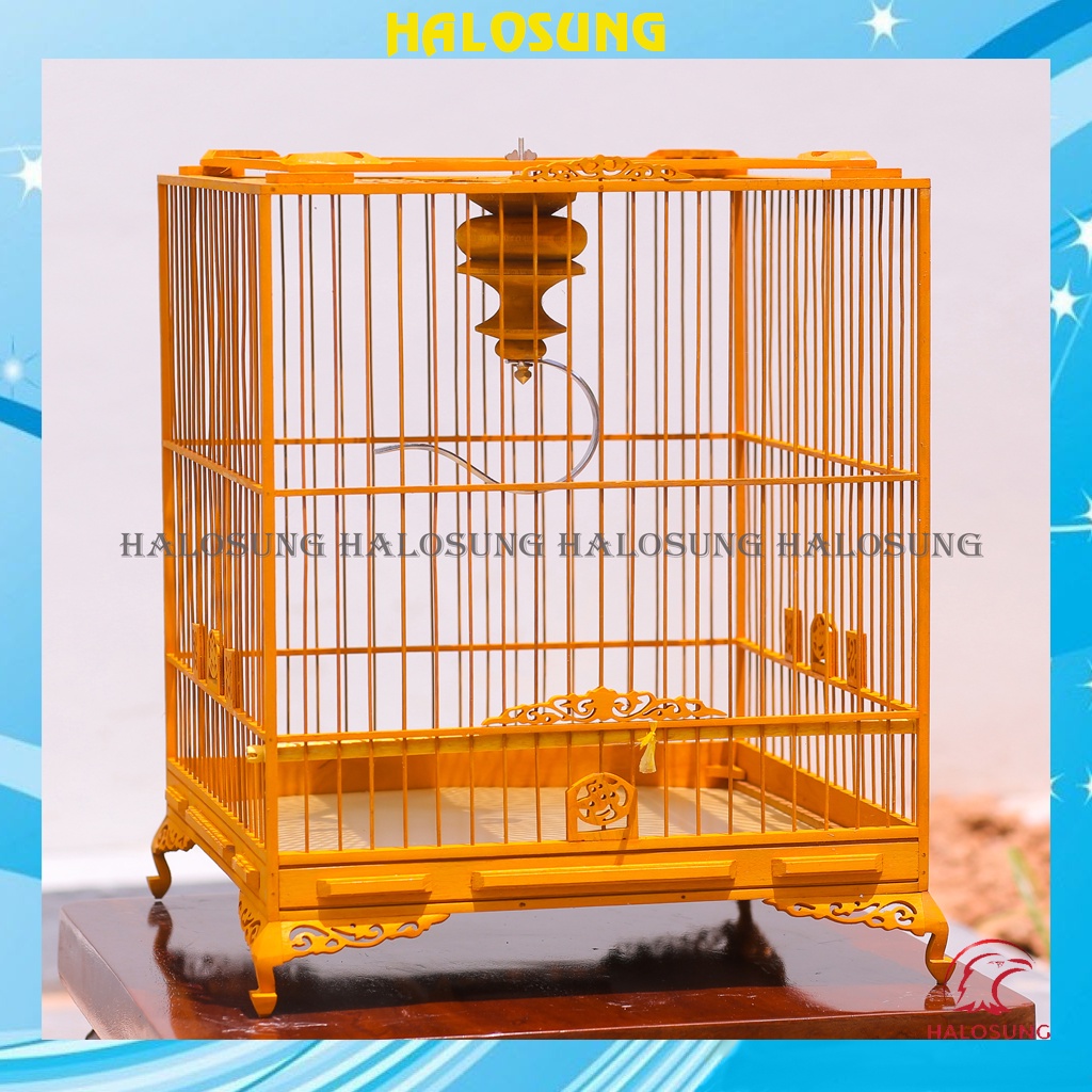 Lồng chim chào mào Halosung lồng chim vuông gỗ cao cấp kèm phụ kiện LC26