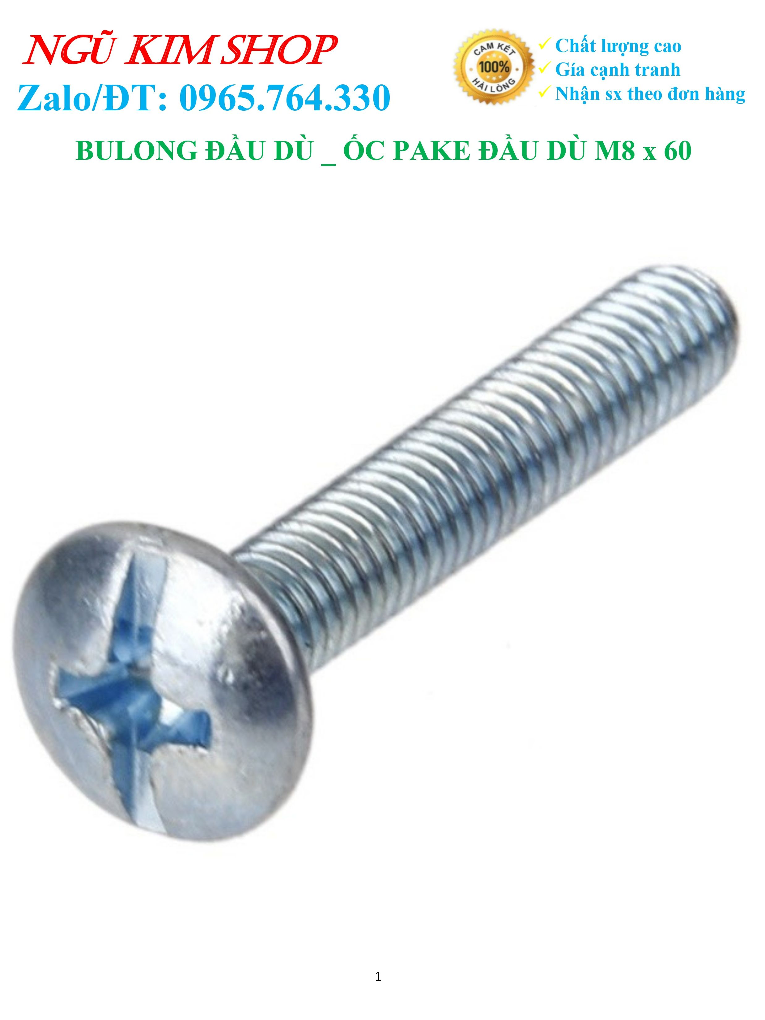 Bulong đầu dù _ ốc pake đầu dù m8 x 60