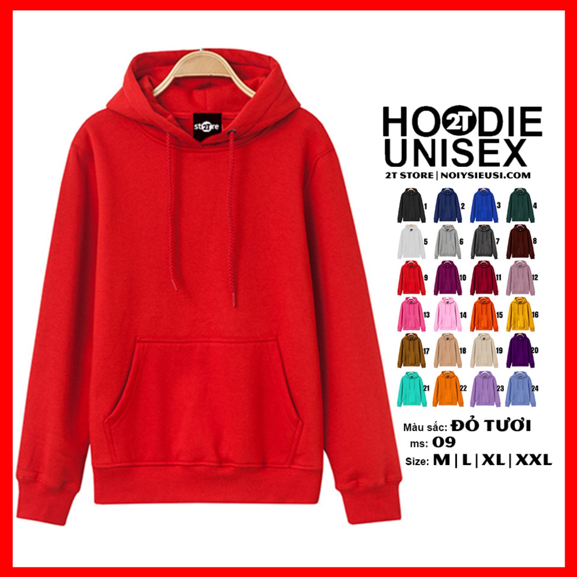 [4.4 HOÀN TIỀN 15%][HCM]Áo Khoác Nỉ Bông Hoodie Trơn Unisex 2T Store - Nón May Đắp 2 Lớp - Xỏ Ngón Cái (Đỏ Tươi)
