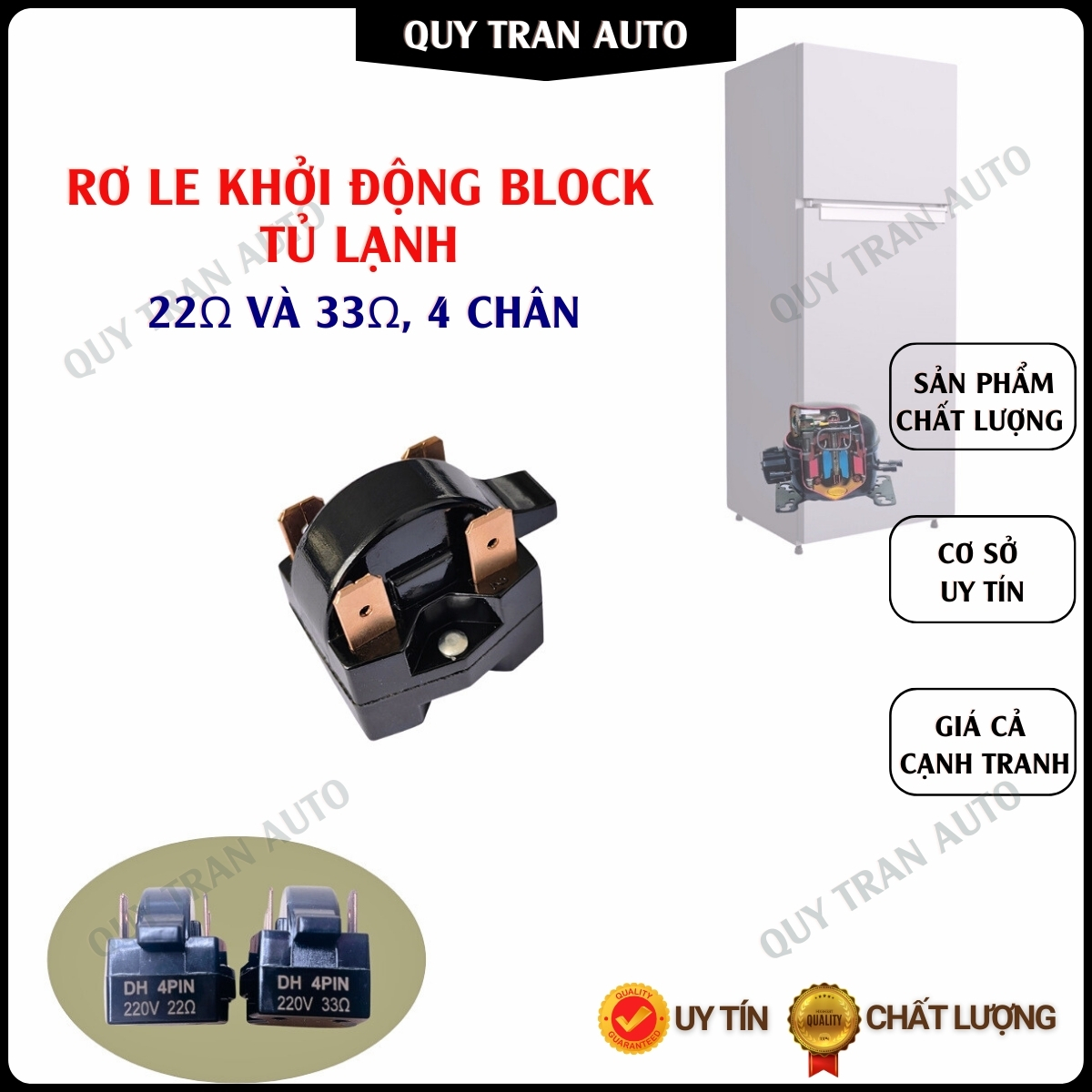 Rơ le khởi động Block Tủ Lạnh 22, 33 ôm 4 chân - Relay bán dẫn ohm máy nén - Tụ đề - Quý Trần Auto