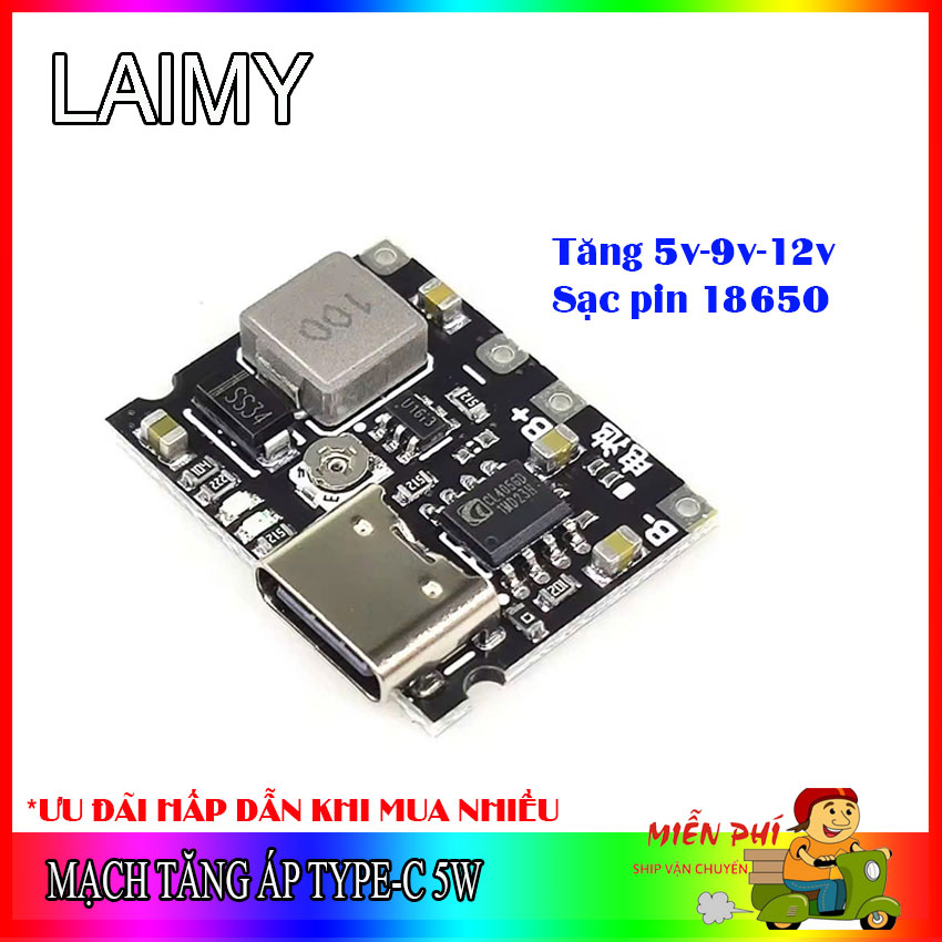LAIMY HCM Mạch tăng áp 5v 9v 12v kiêm sạc pin 18650 5w