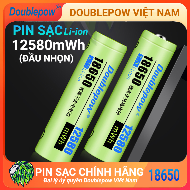 Pin sạc 18650 Doublepow 3.7V 12580mWh - Pin 18650 (Đầu NHỌN) cho pin xe điện, máy khoan, nguồn dự phòng, thiế bị y tế, quạt cầm tay, loa Bluetooth