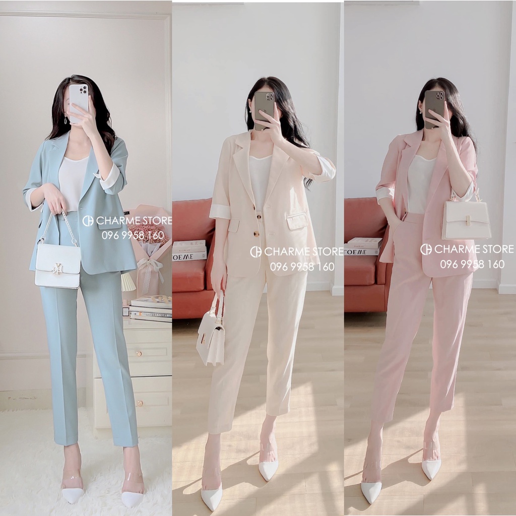 Set vest nữ áo tay lỡ thiết kế
