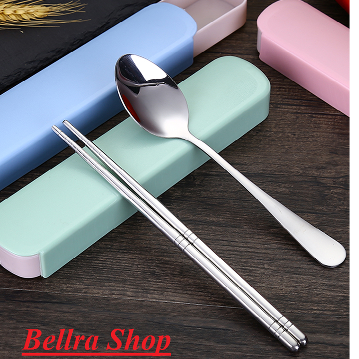 Bộ Thìa Đũa INOX 340 Chống Gỉ Cực Đẹp Có Hộp đựng bằng nhựa dễ dàng mang theo sử dụng