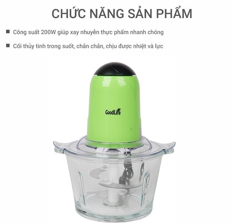 Máy xay thịt 4 lưỡi GoodLife 1.8 lít cối thủy tinh