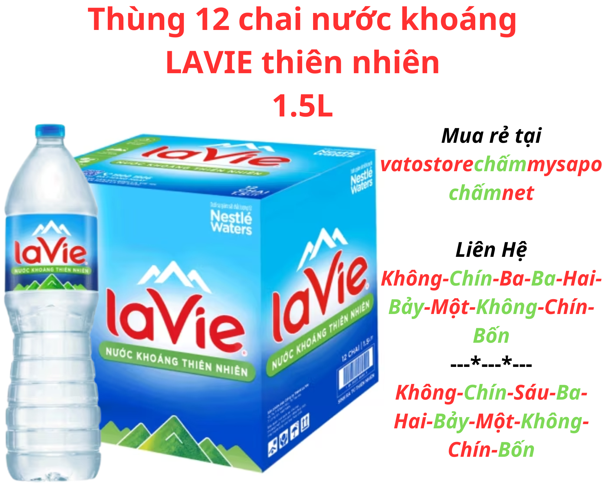 Thùng 12 chai Nước khoáng không ga LAVIE 1.5L / Lốc 6 chai Nước suối LA VIE khoáng 1.5 lít