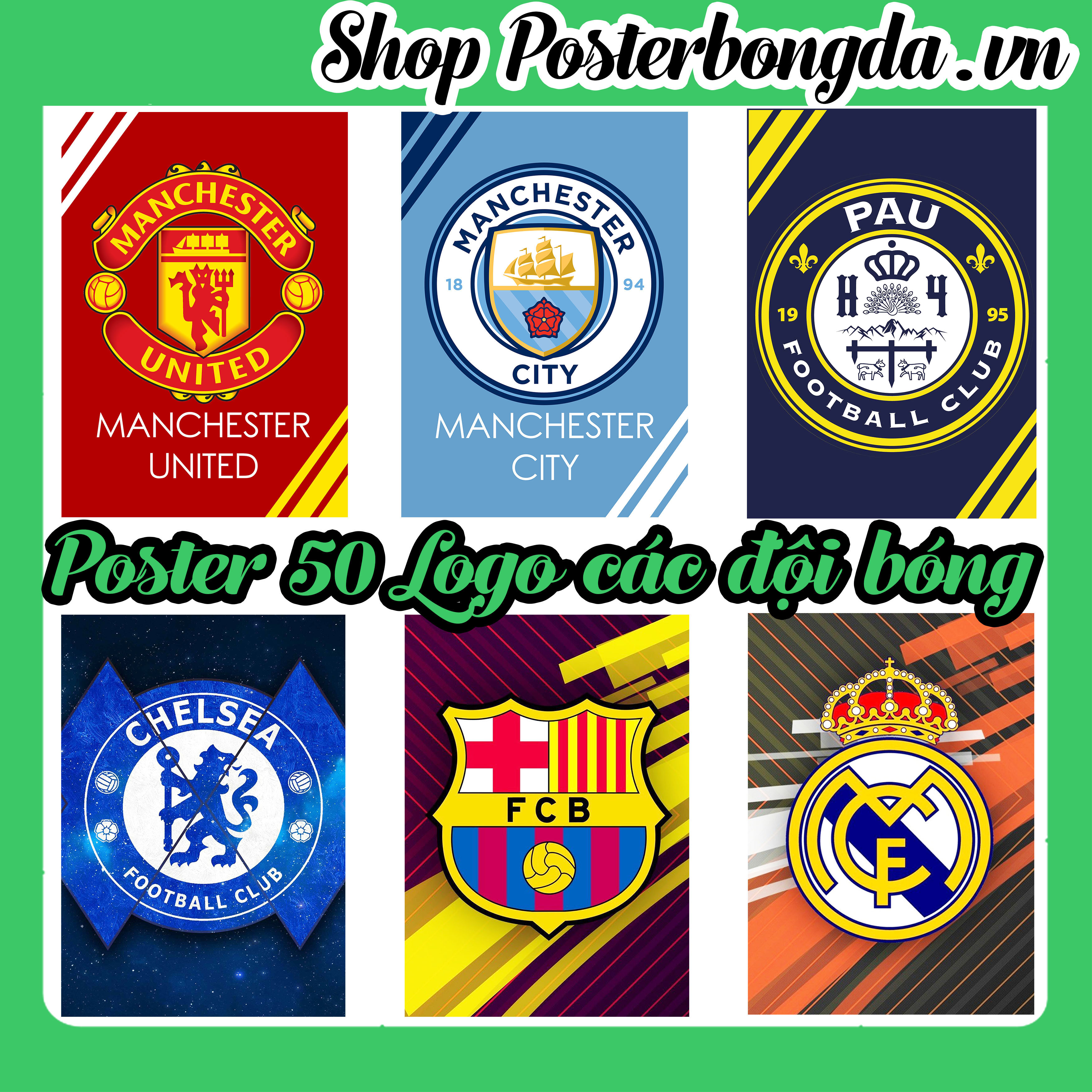 Poster logo các clb, ảnh dán tường logo các clb có pau fc, poster bóng đá có in theo yêu cầu