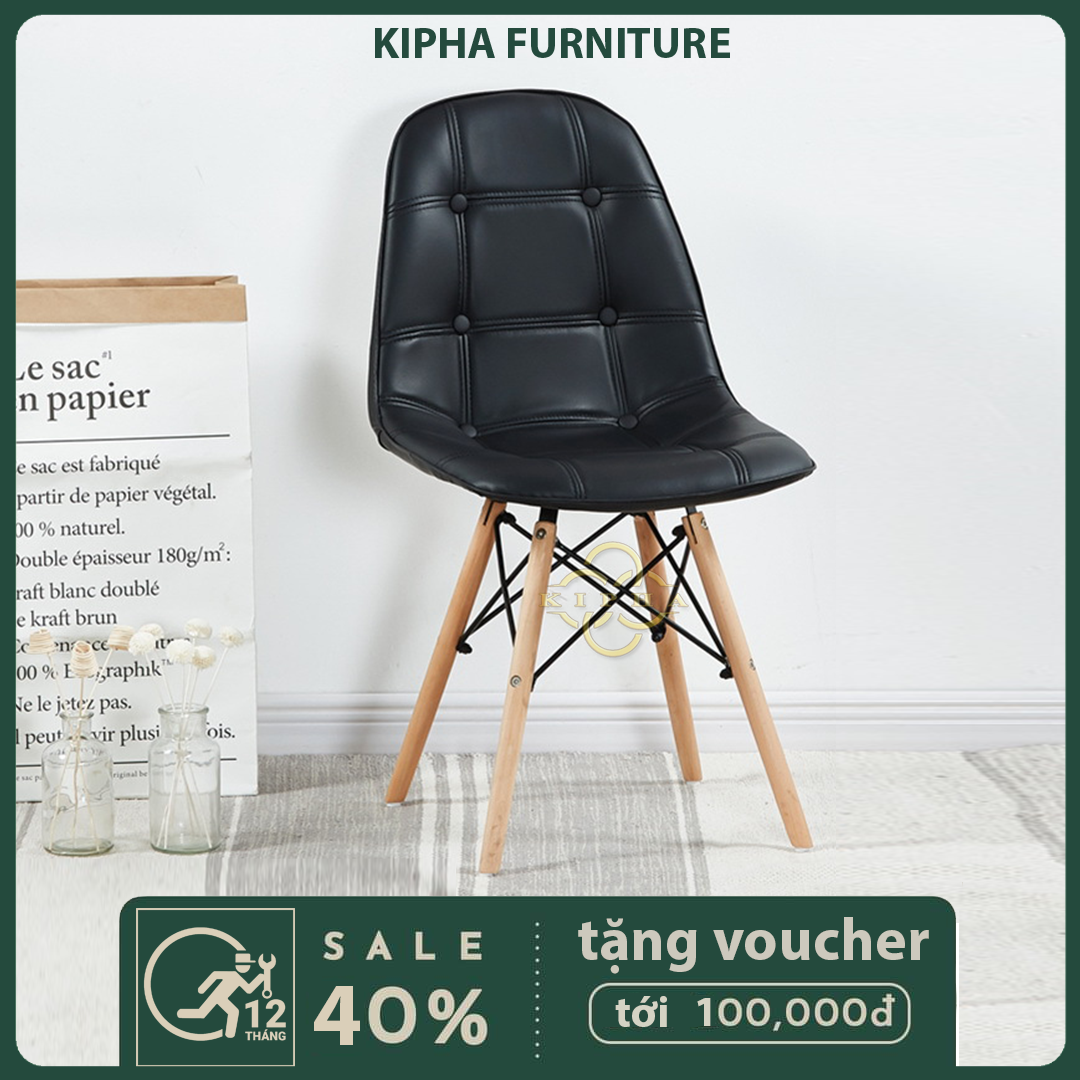 [Ghế Eames] Ghế văn phòng chân gỗ cao cấp , bọc nệm họa tiết cúc sang trọng hiện đại , hàng nhập khẩu nguyên chiếc . BH 12 tháng