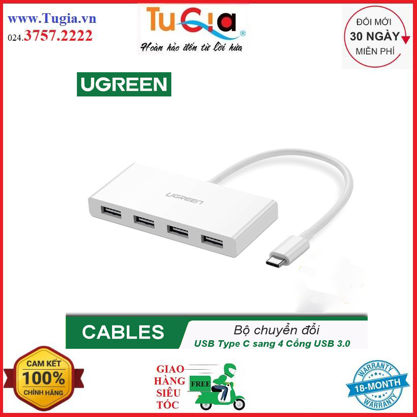 Cáp usb-c to 4 cổng usb 3.0 ugreen - hàng chính hãng