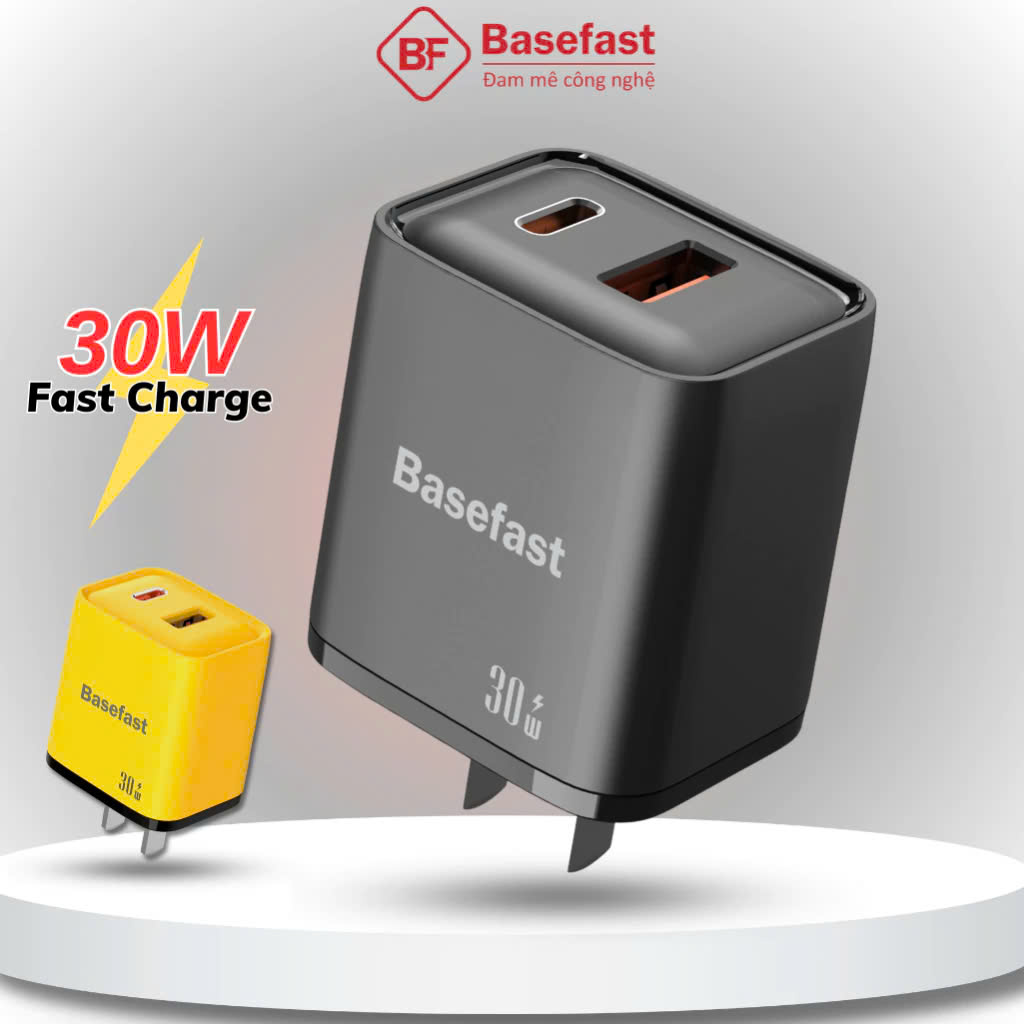  Củ sạc nhanh 30W 2 cổng Basefast cục sạc nhanh chống quá tải nhiệt siêu bền cho iP samsung Xiaomi Oppo 