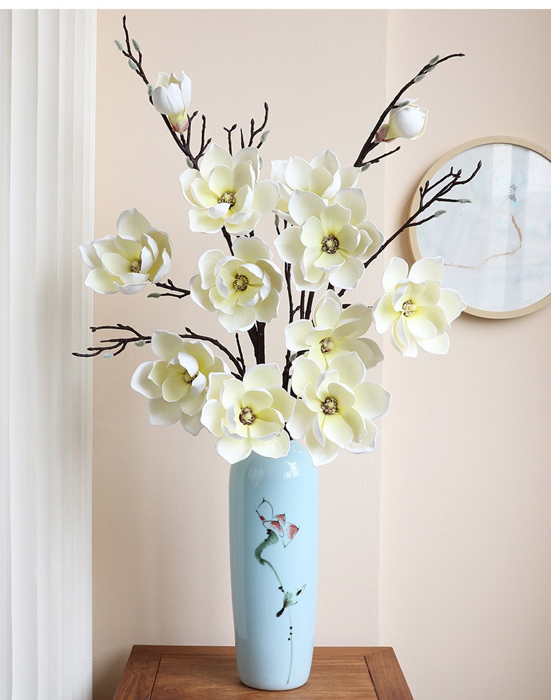 Hoa mộc lan xốp, cành mộc lan 6 bông, hoa giả cao cấp trang trí nhà cửa, cafe, sảnh cưới - Mai Decor