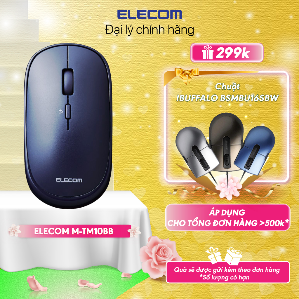 Chuột không dây yên tĩnh blueled elecom m-tm10bb bảo hành 1 năm