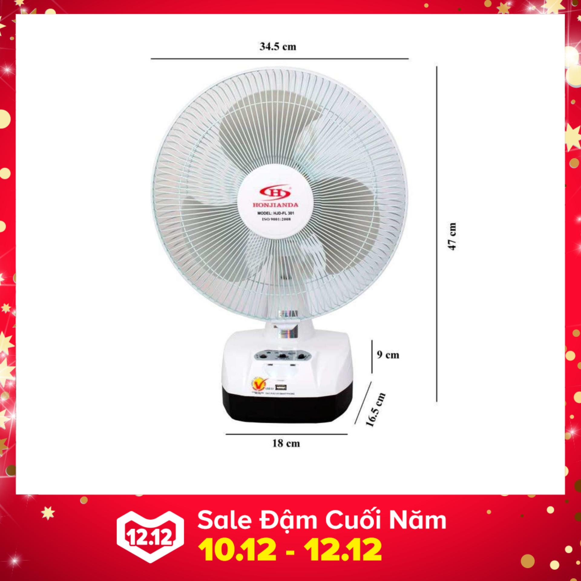 Quạt sạc 1 bình và 2 bình kiêm đèn sạc honjianda hjd - fl 301 led