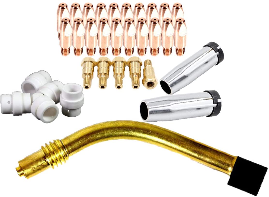 [HCM]Bộ 33 phụ kiện đuốc hàn Mig 24KD 1 Cổ cong 2 chụp khí 5 sứ tán khí 5 nối béc 20 béc hàn (0.8-0.9-1.0mm)