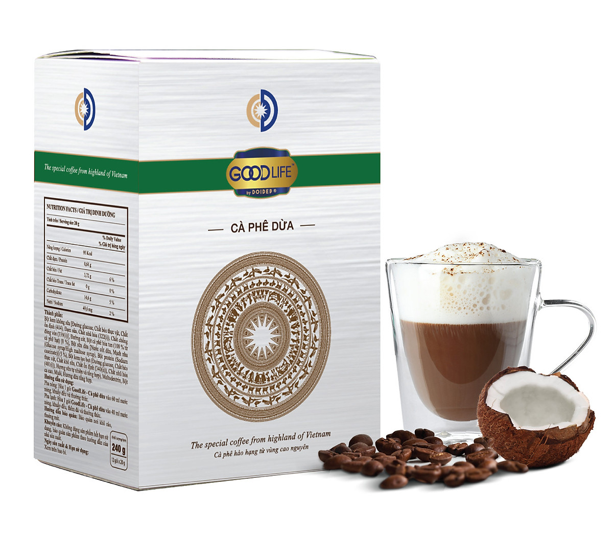 Hộp cà phê hòa tan goodlife vị dừa 240gr
