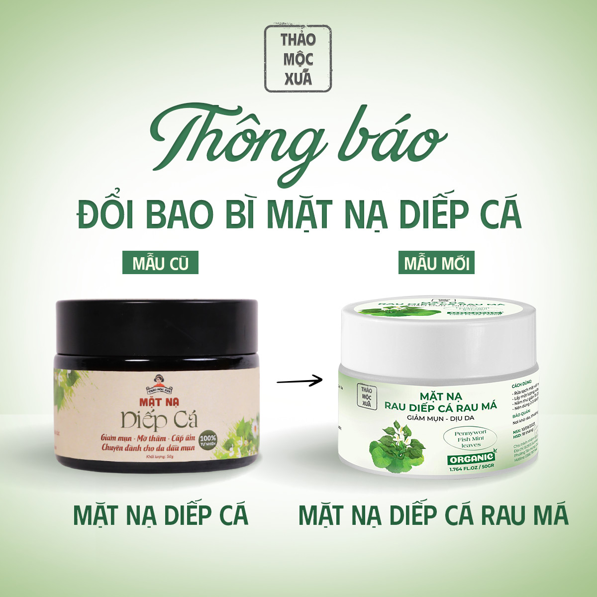 Mặt nạ diếp cá thảo mộc xưa giúp giảm mụn, cấp ẩm chuyên sâu và điều tiết dầu nhờn 50gr