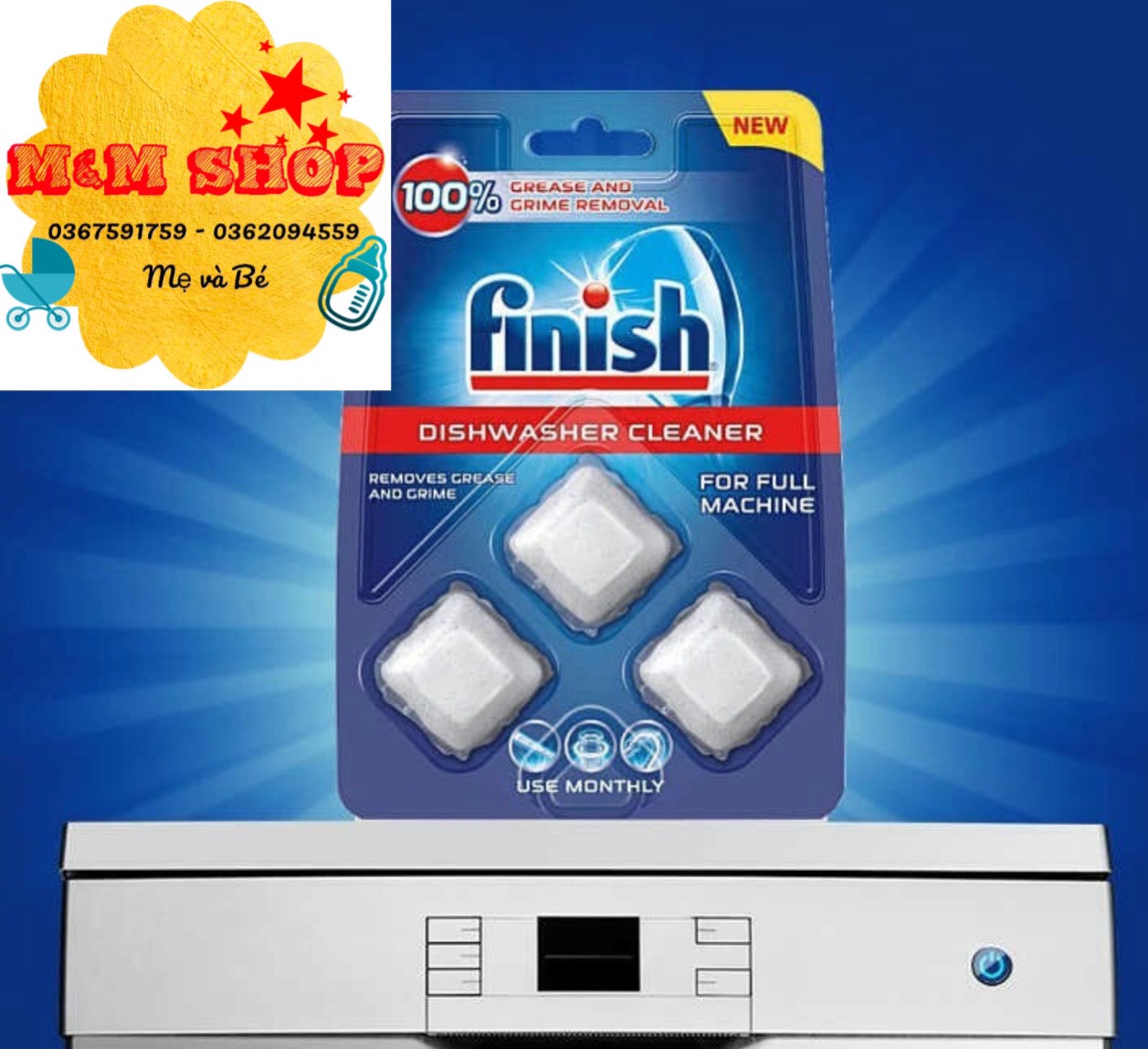 Vỉ 3 viên vệ sinh máy rửa chén bát fnish