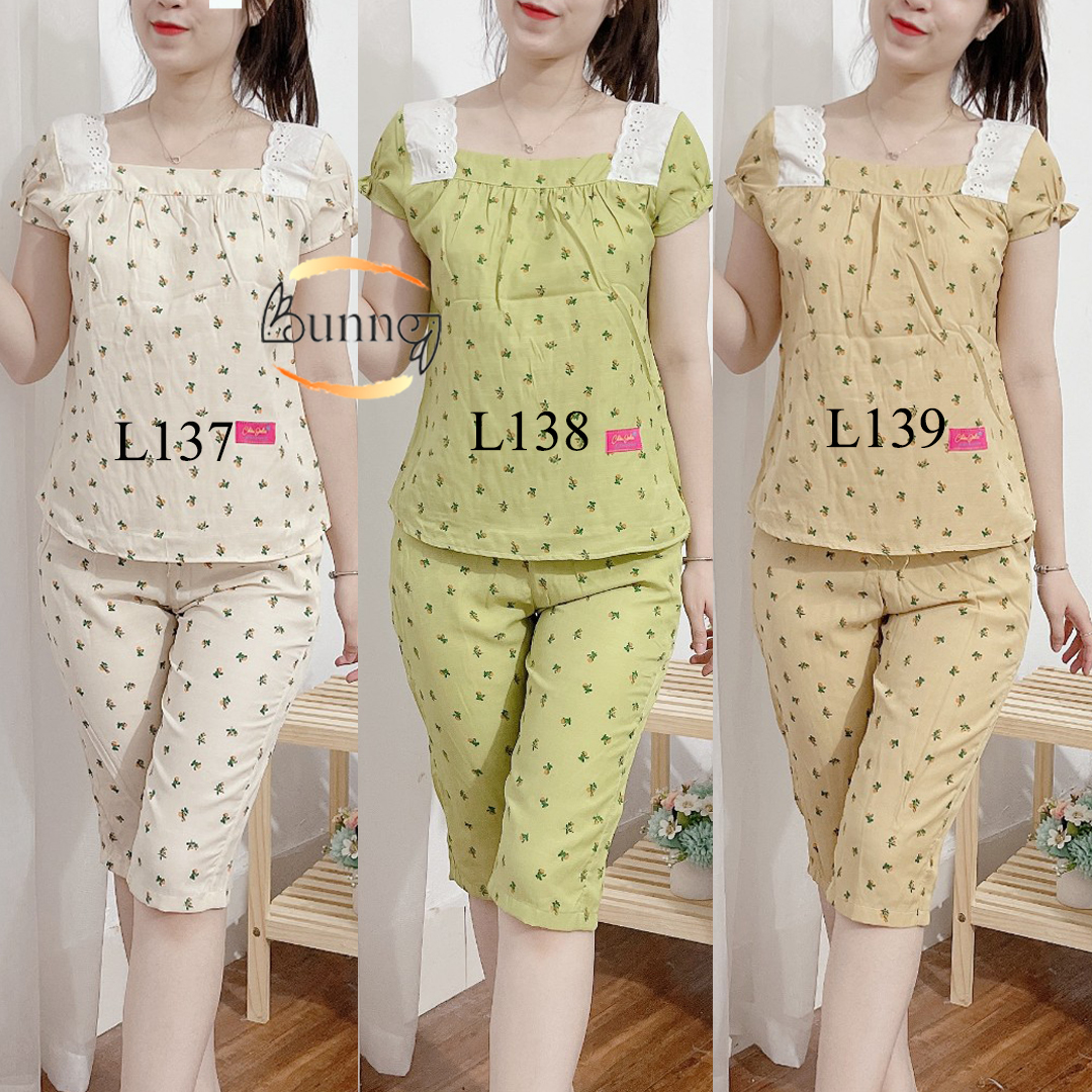 Đồ bộ mặc nhà, quần áo bộ mặc ở nhà, quần lửng tay cộc dáng xinh chất mát họa tiết đẹp