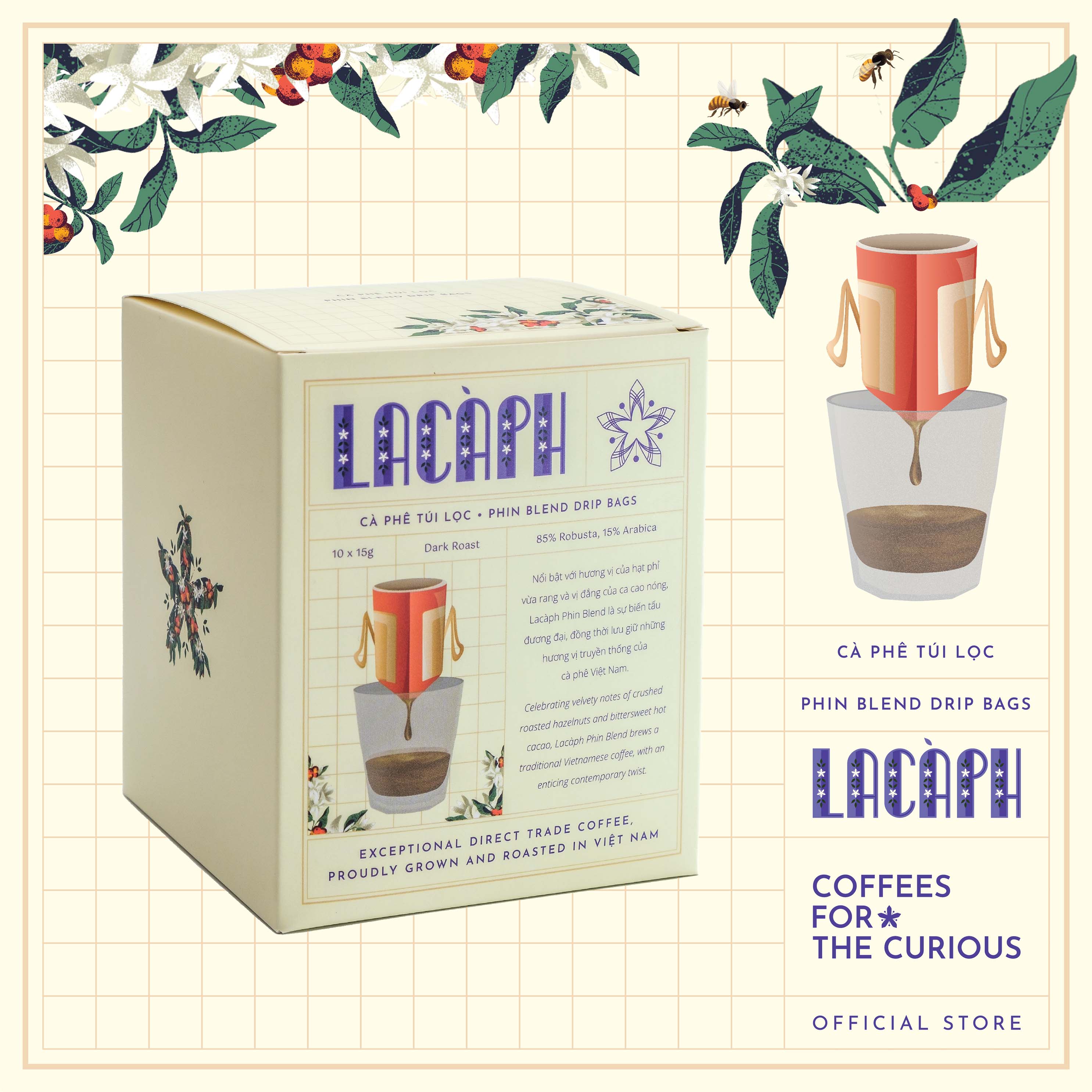 Cà phê túi lọc Lacàph Phin Blend - Hàng chính hãng