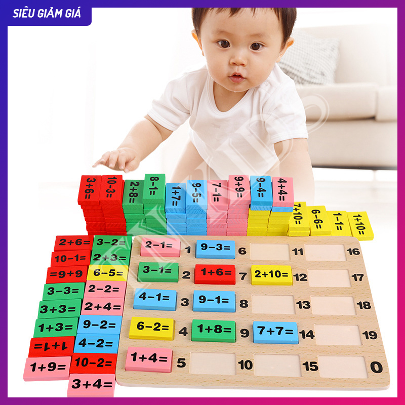 Đồ chơi Bộ học Toán Domino gỗ thông 110 chi tiết đồ chơi giáo dục trẻ em, đồ chơi gỗ thông minh cao cấp