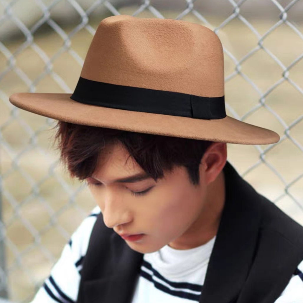 Mũ phớt fedora dạ nỉ đai đen thời thượng