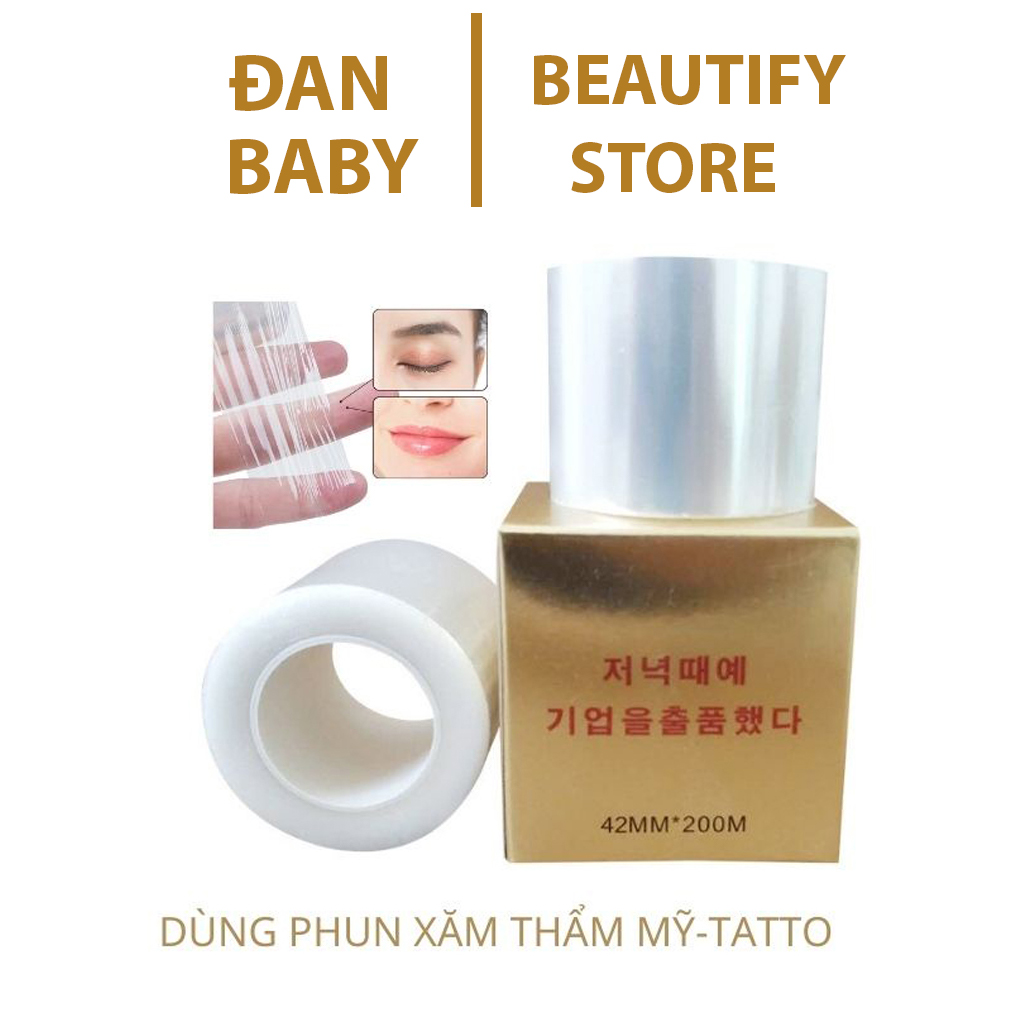 Cuộn nilon ủ tê môi mày mí phun xăm thẩm mỹ, keo ủ tê loại có lưỡi cắt trắng mỏng và loại 6cm vàng dai