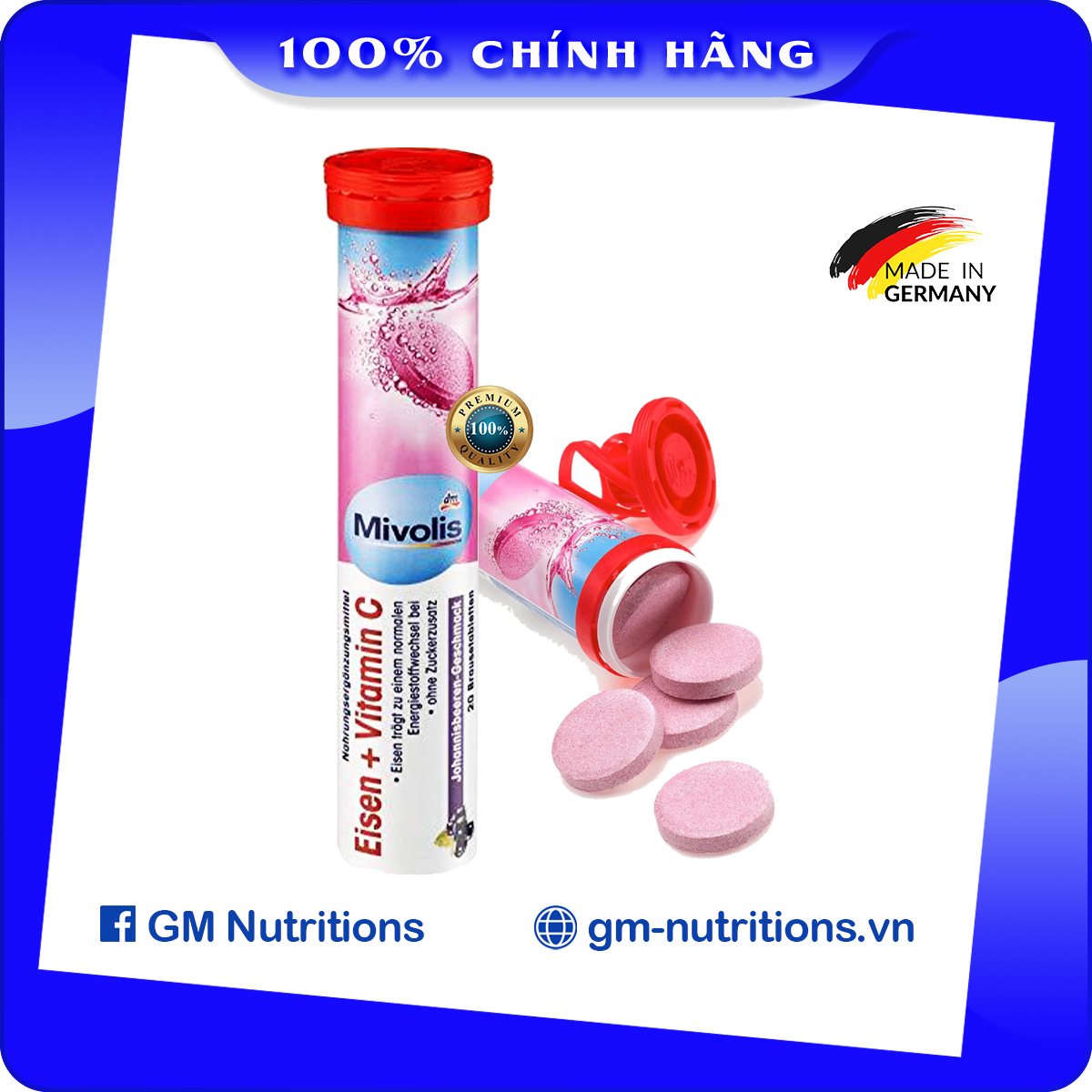 Viên sủi bổ sung sắt và vitamin C Mivolis Eisen + Vitamin C Ống 20 Viên