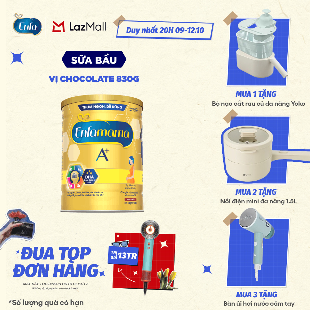 [CHỈ 20H 9-12/10 MUA LÀ CÓ QUÀ] Sữa bầu Enfamama A+ 830g hương Choco
