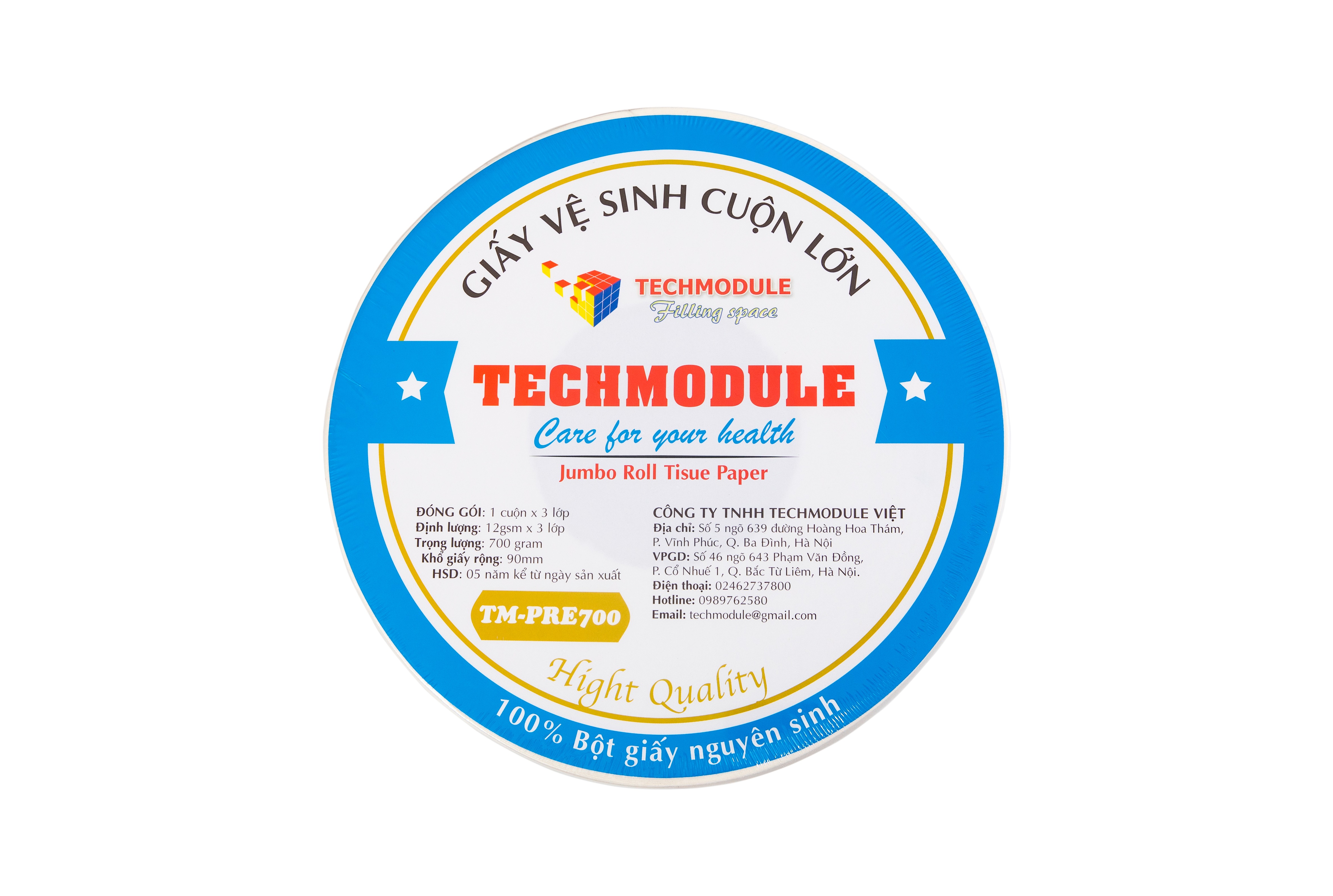 Giấy vệ sinh công nghiệp cuộn lớn TM-PRE, 3 lớp, 700gr, giấy dai, mềm, mịn, tan tốt trong nước