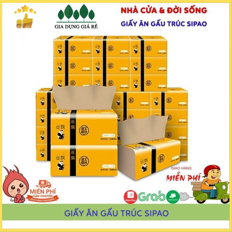 Giấy ăn gấu trúc sipao, khăn giấy tre ycool, túi 300 tờ