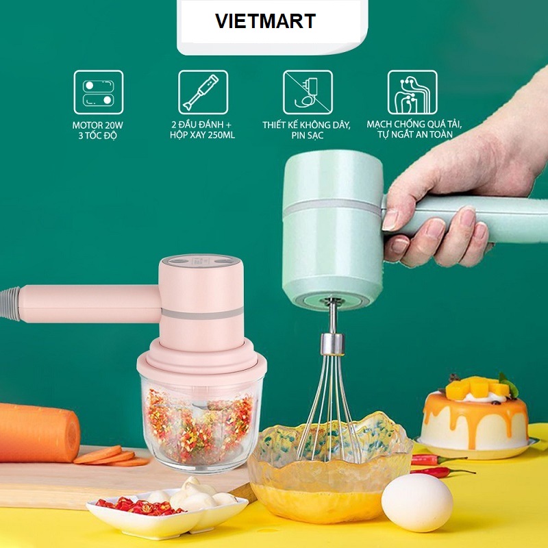 [THẾ HỆ 2022] Máy đánh trứng cầm tay mini không dây 3in1 kiêm máy xay mini đồ ăn dặm, tỏi ớt, gia vị sạc tích điện, Máy Đánh Trứng Cầm Tay Mini Kiêm Máy Xay Thịt Mini Sạc Tích Điện, Xay Tỏi Ớt, Rau Củ Đa Năng